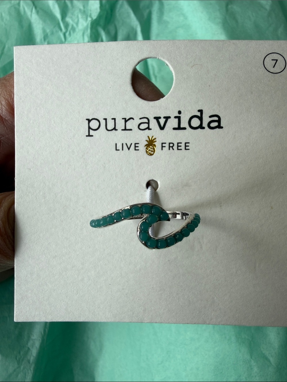 Pura Vida Turquoise Wave Ring with Silver Band size 7